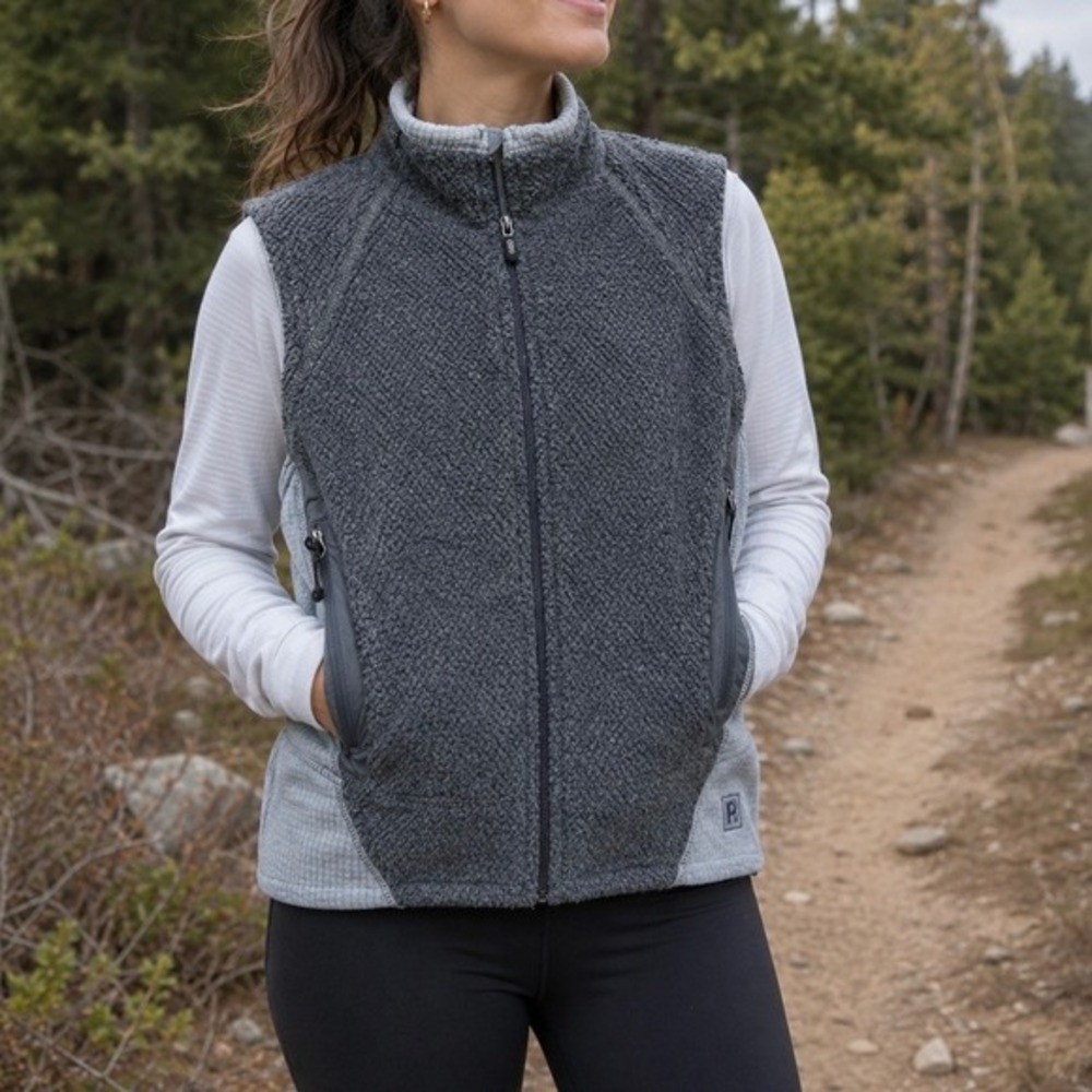 Patagonia Fleece Vest Womens‎ Medium Gray R2 Regulator Full Zip Pockets Hiking